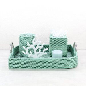 Tight Woven Leaf-Shaped Luxury Rattan Tray -M -Sage Leaf